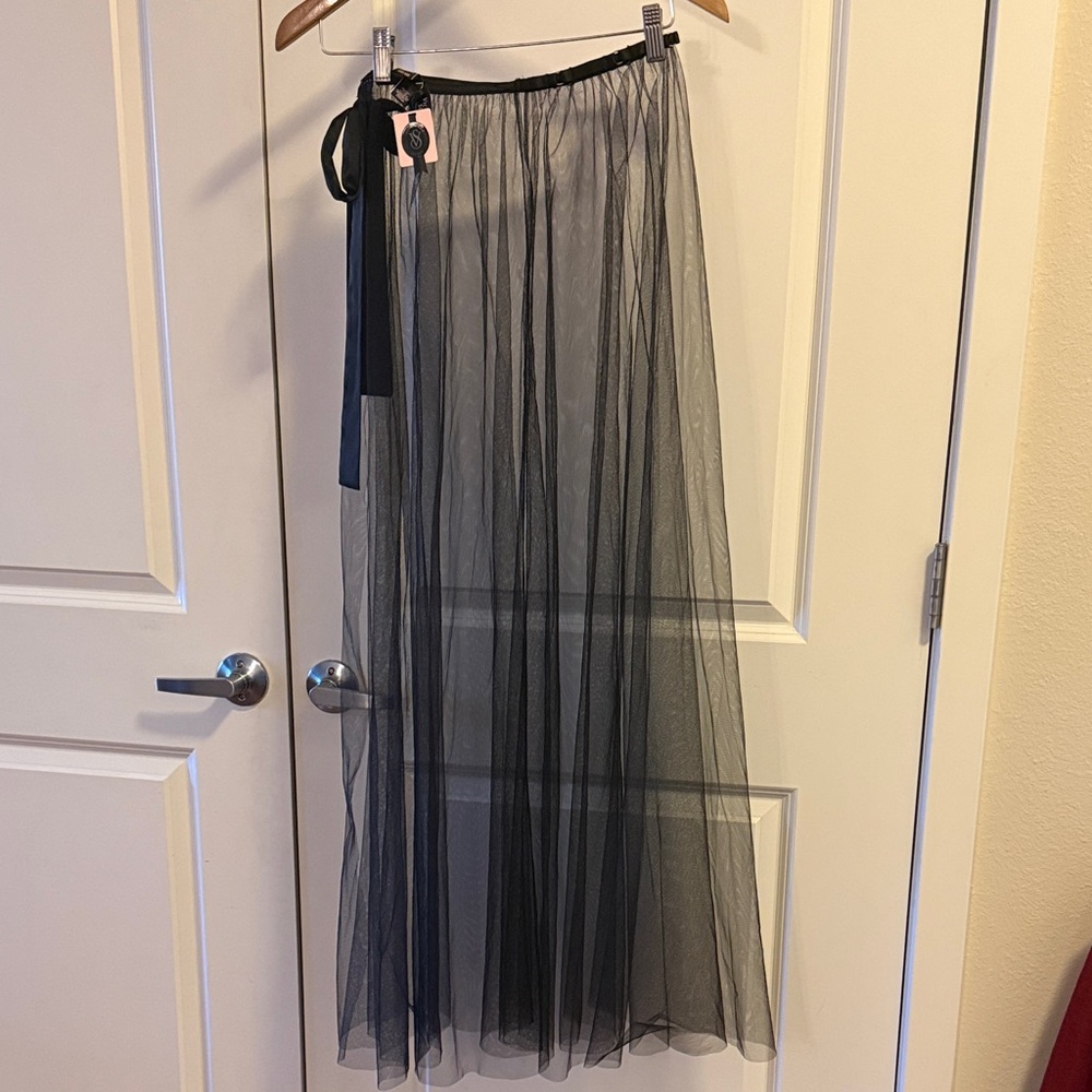 NWT Victoria’s Secret Black Sheer Side Tie Maxi Skirt One Size